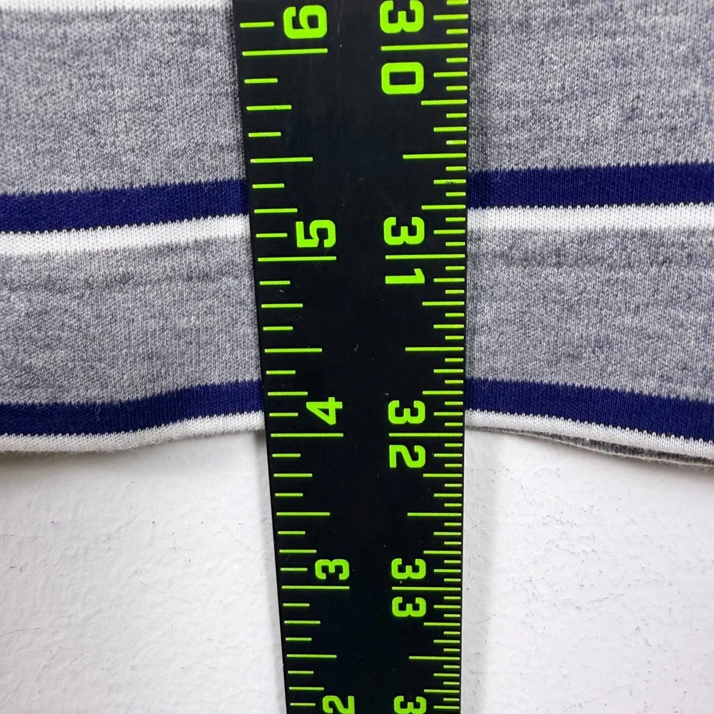 Polo Ralph Lauren Polo Mens XL Grey Navy Striped Cotton Blend Short Sleeve‎ Logo